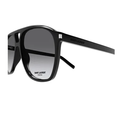 Saint Laurent Sl 596 Dune Linea Corner Angle 006 Black Grey Sunglasses In Black
