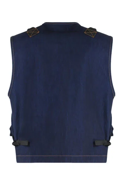 Stone Island Indigo Blue Zip Vest In Cotton Blend