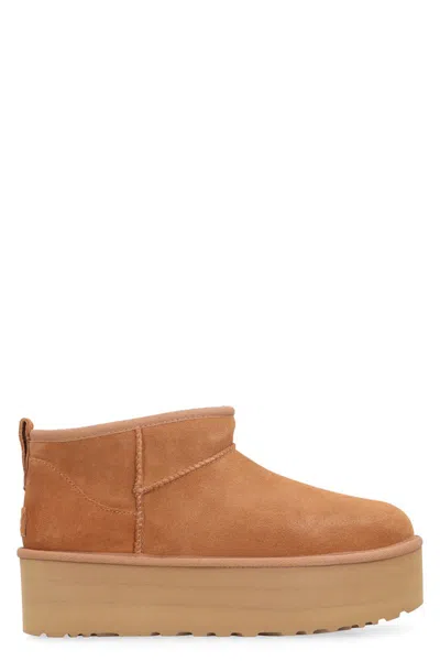 Ugg Beige Suede Ankle Boots In Brown