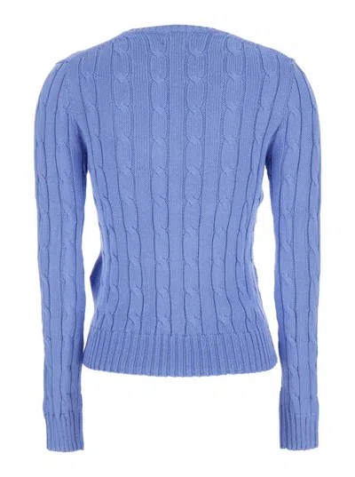 Polo Ralph Lauren Blue Crewneck Sweater With Pony Embroidery On The Front In Cotton Woman In Blue