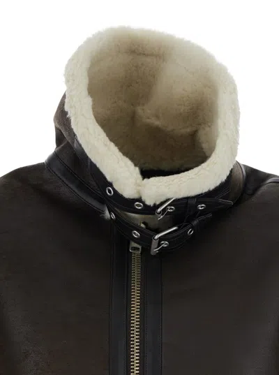 Dunst Brown Shearling Jacket With Belted Collar In Ecoleather And Ecofur Man In Brown