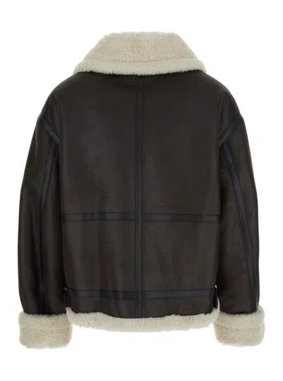 Dunst Brown Shearling Jacket With Belted Collar In Ecoleather And Ecofur Woman In Brown