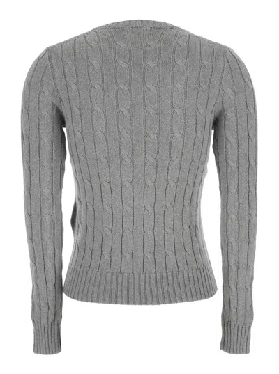 Polo Ralph Lauren Grey Crewneck Sweater With Pony Embroidery On The Front In Cotton Woman In Gray