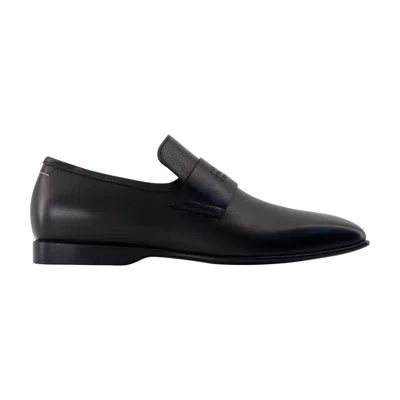 Mm6 Maison Margiela Refined Black Leather Loafers With Embossed Strap Detail In White