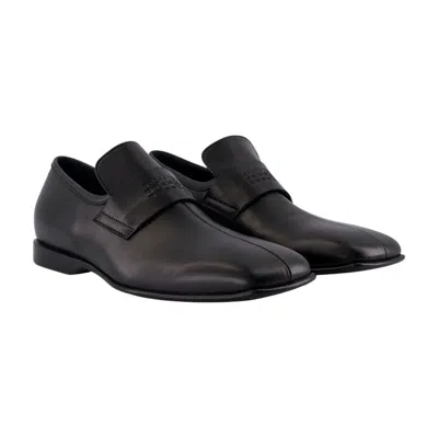 Mm6 Maison Margiela Refined Black Leather Loafers With Embossed Strap Detail In White