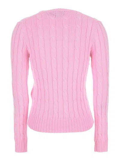 Polo Ralph Lauren Pink Crewneck Sweater With Pony Embroidery On The Front In Cotton Woman In Pink