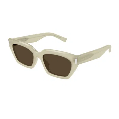 Saint Laurent Sl 826 Page Linea Corner Angle 004 Ivory Brown Sunglasses In White