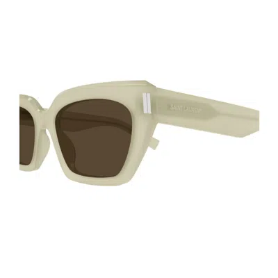 Saint Laurent Sl 826 Page Linea Corner Angle 004 Ivory Brown Sunglasses In White