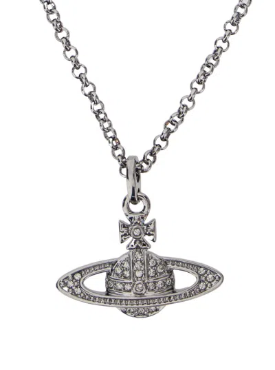 Vivienne Westwood Silver-colored Necklace With Orb Pendant In Brass Woman In Gray