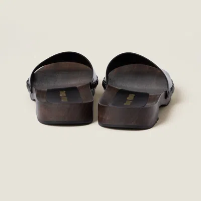 Miu Miu Open-toe Black Patent Sandals With Decorative Studs In Black