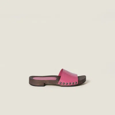 Miu Miu Leather Sandals With Wooden Clog In Pink