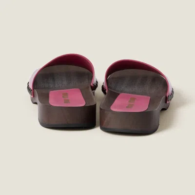 Miu Miu Leather Sandals With Wooden Clog In Pink