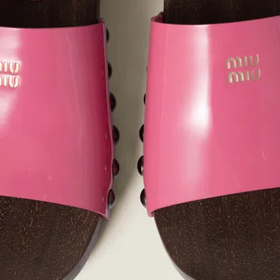 Miu Miu Leather Sandals With Wooden Clog In Pink