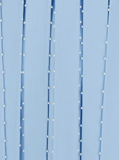 Giovanni Bedin Light Blue Sleeveless Midi Dress With V Neck And Pearl Embellishments In Silk Blend Woman In Blue