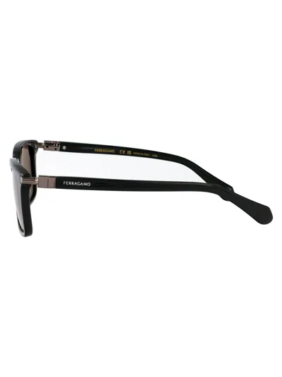 Ferragamo Dark Green Acetate Sunglasses In Black