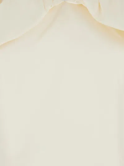 Rotate Birger Christensen White Off-shoulder Ruched Mini Dress In Tech Fabric Woman In Neutral