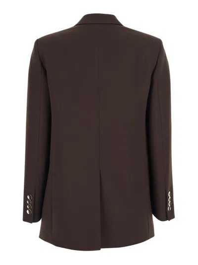 Plain Brown Double-breasted Jacket With Peak Revers In Wool Blend Woman In Brown