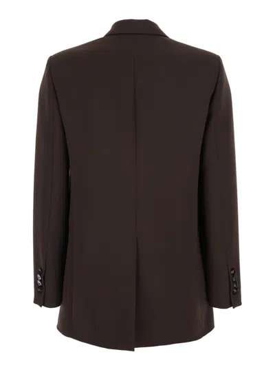 Plain Brown Double-breasted Jacket With Peak Revers In Wool Blend Woman In Brown