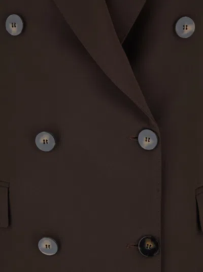 Plain Brown Double-breasted Jacket With Peak Revers In Wool Blend Woman In Brown