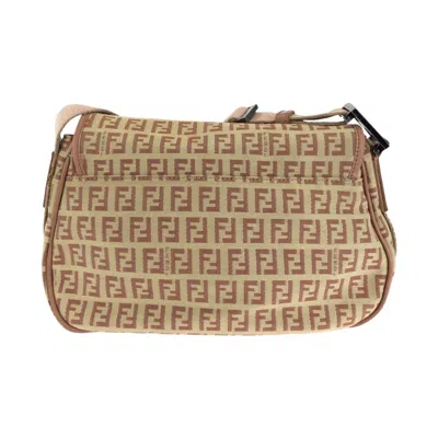 Pre-owned Fendi Beige Pink Canvas Leather Pochette Shoulder Bag () In Multi