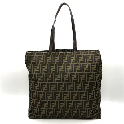 Pre-owned Fendi Brown Khaki Nylon Canvas Tote Bag () In Multi