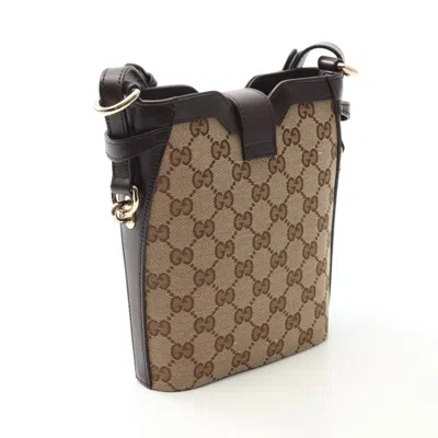 Pre-owned Gucci Beige Brown Canvas Leather Shoulder Bag () In Multi