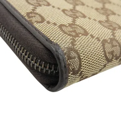 Pre-owned Gucci Beige Brown Canvas Leather Long Wallet (bi-fold) () In Multi
