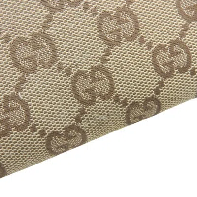 Pre-owned Gucci Beige Brown Canvas Leather Long Wallet (bi-fold) () In Multi