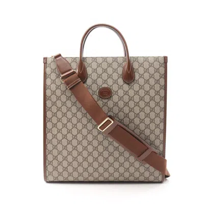 Pre-owned Gucci Beige Brown Coated Canvas Tote Bag () In Multi