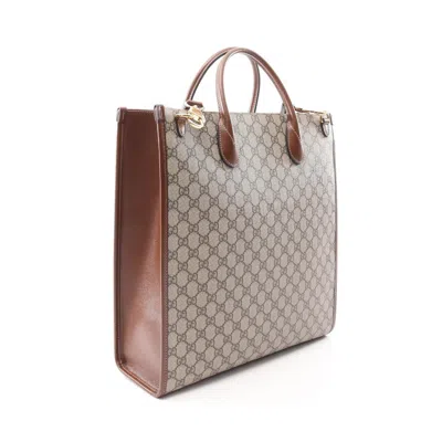 Pre-owned Gucci Beige Brown Coated Canvas Tote Bag () In Multi
