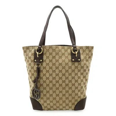 Pre-owned Gucci Beige Brown Dark Brown Khaki Gg Canvas Leather Shoulder Bag Tote Bag ()