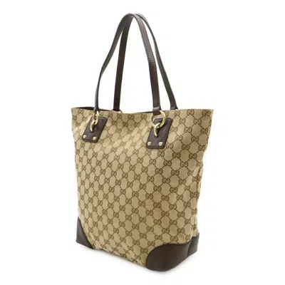 Pre-owned Gucci Beige Brown Dark Brown Khaki Gg Canvas Leather Shoulder Bag Tote Bag ()