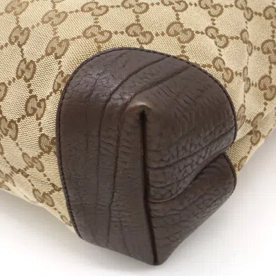 Pre-owned Gucci Beige Brown Dark Brown Khaki Gg Canvas Leather Shoulder Bag Tote Bag ()