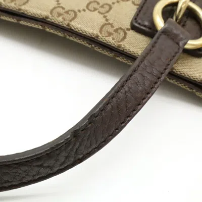 Pre-owned Gucci Beige Brown Dark Brown Khaki Gg Canvas Leather Shoulder Bag Tote Bag ()