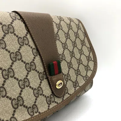 Pre-owned Gucci Beige Gg Supreme Canvas Clutch Bag Pouch () In Sand