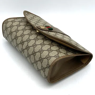 Pre-owned Gucci Beige Gg Supreme Canvas Clutch Bag Pouch () In Sand