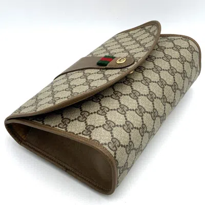 Pre-owned Gucci Beige Gg Supreme Canvas Clutch Bag Pouch () In Sand