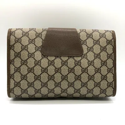 Pre-owned Gucci Beige Gg Supreme Canvas Clutch Bag Pouch () In Sand