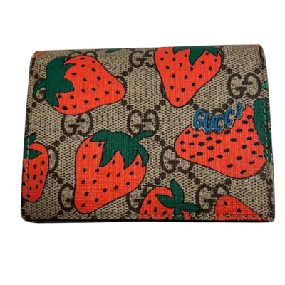 Pre-owned Gucci Beige Pink Gg Supreme Canvas Wallet (bi-fold) () In Multi