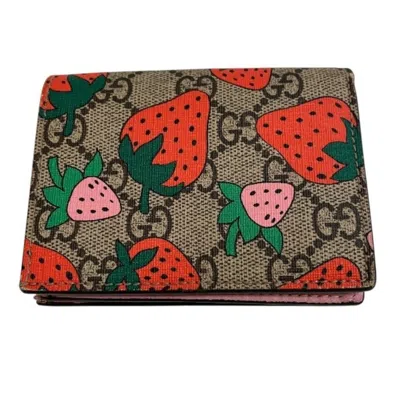 Pre-owned Gucci Beige Pink Gg Supreme Canvas Wallet (bi-fold) () In Multi