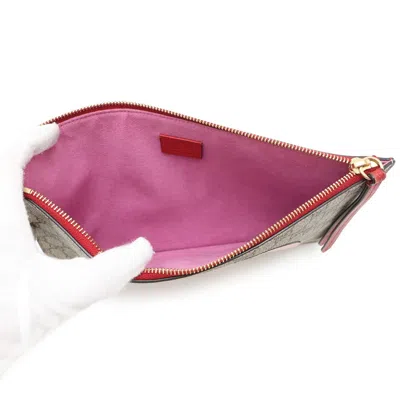 Pre-owned Gucci Beige Pink Pink Red Gg Supreme Suede Leather Clutch Bag ()