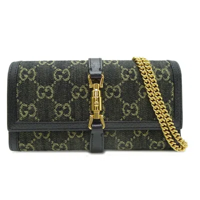 Pre-owned Gucci Black Gg Canvas Chain/shoulder Wallet ()