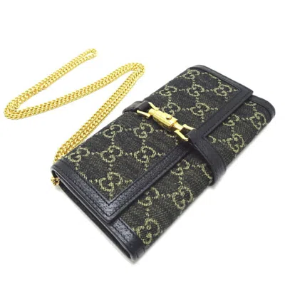 Pre-owned Gucci Black Gg Canvas Chain/shoulder Wallet ()