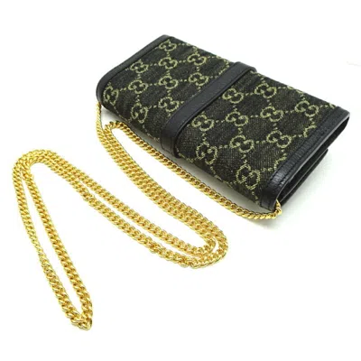 Pre-owned Gucci Black Gg Canvas Chain/shoulder Wallet ()