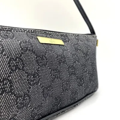 Pre-owned Gucci Black Gray Denim Gg Canvas Handbag Pouch () In Multi