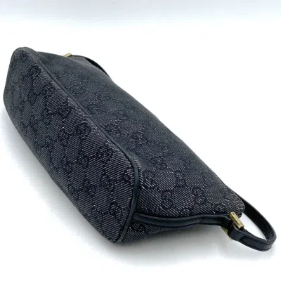Pre-owned Gucci Black Gray Denim Gg Canvas Handbag Pouch () In Multi