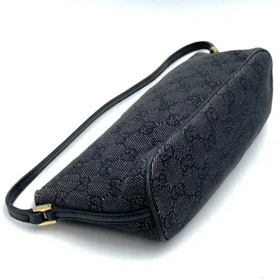 Pre-owned Gucci Black Gray Denim Gg Canvas Handbag Pouch () In Multi