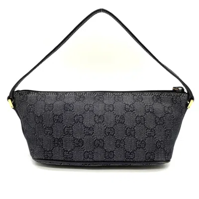 Pre-owned Gucci Black Gray Denim Gg Canvas Handbag Pouch () In Multi