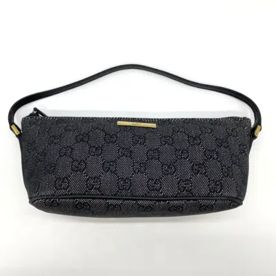 Pre-owned Gucci Black Gray Denim Gg Canvas Handbag Pouch () In Multi