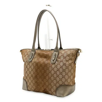 Pre-owned Gucci Bronze Khaki Gg Canvas Leather Shoulder Bag Tote Bag ()